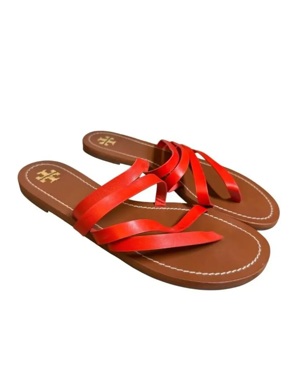 Tory Burch Patos Flat Red Leather Slide Sandal Women size 10
